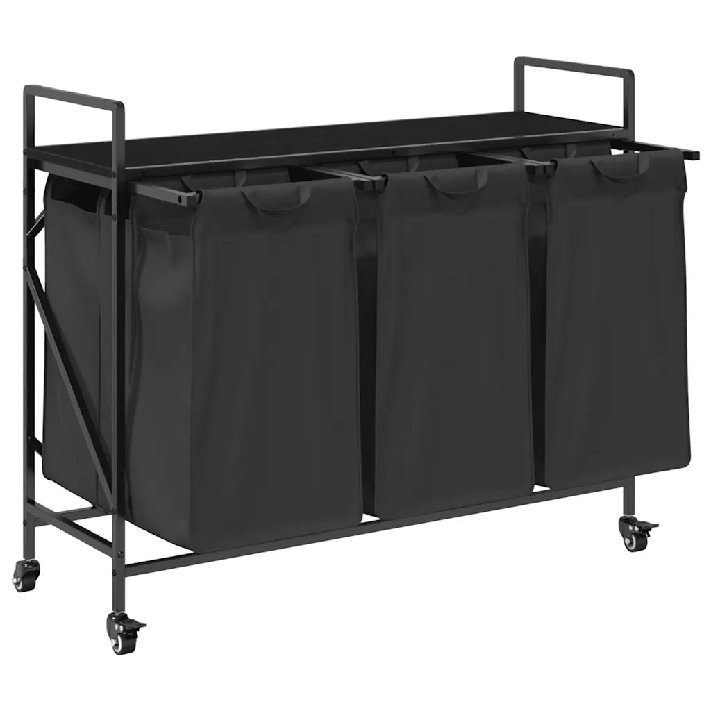 Cesto della Biancheria 3 Scomparti con Ruote Rovere Nero CFW1714317