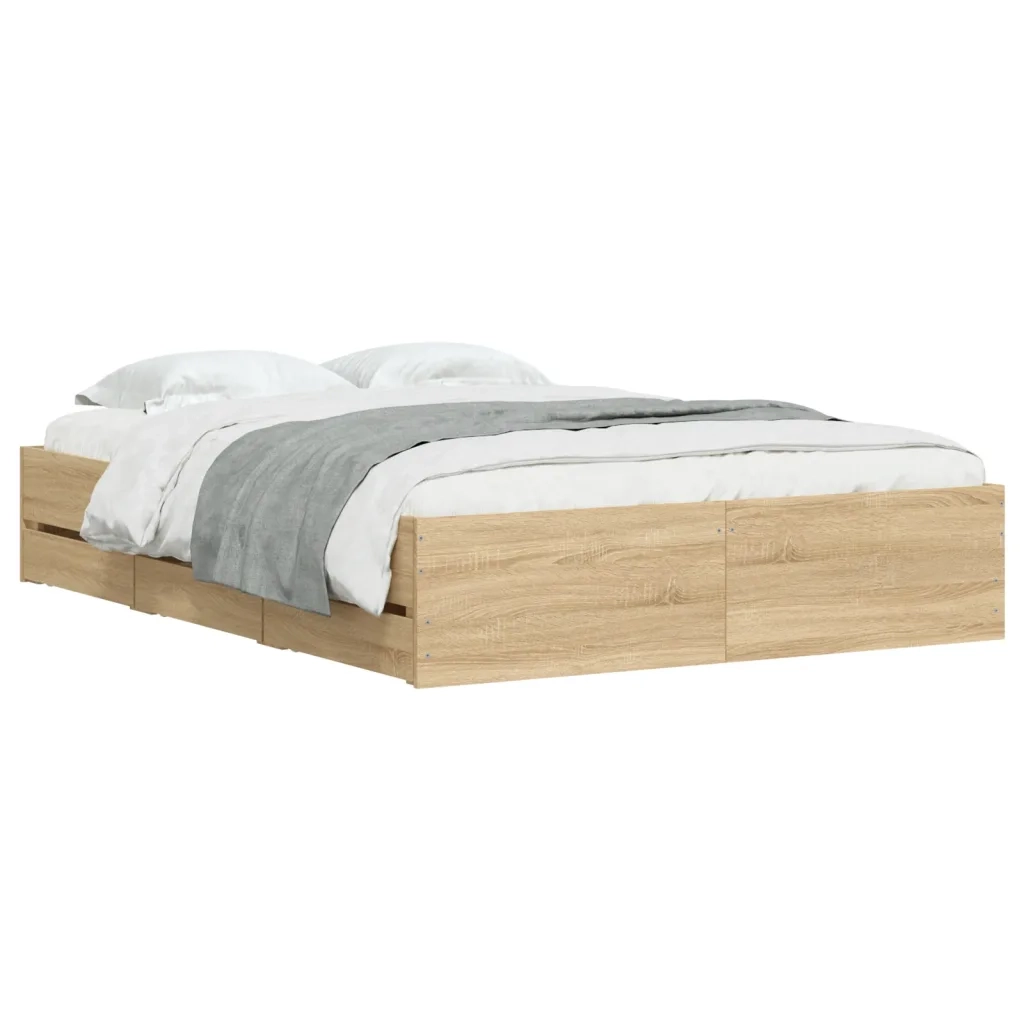 Letto matrimoniale | Letto per adulti | Giroletto Cassetti Rovere Sonoma 135x190 cm Legno Multistrato