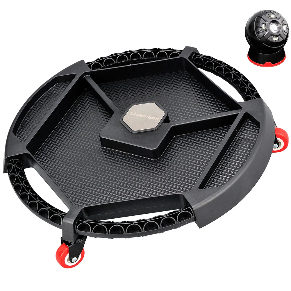 Vassoio Porta Utensili 52,5x42,5x11,5 cm Sottomacchina con 4 Ruote Luce LED e Base Magnetica in PU Nero