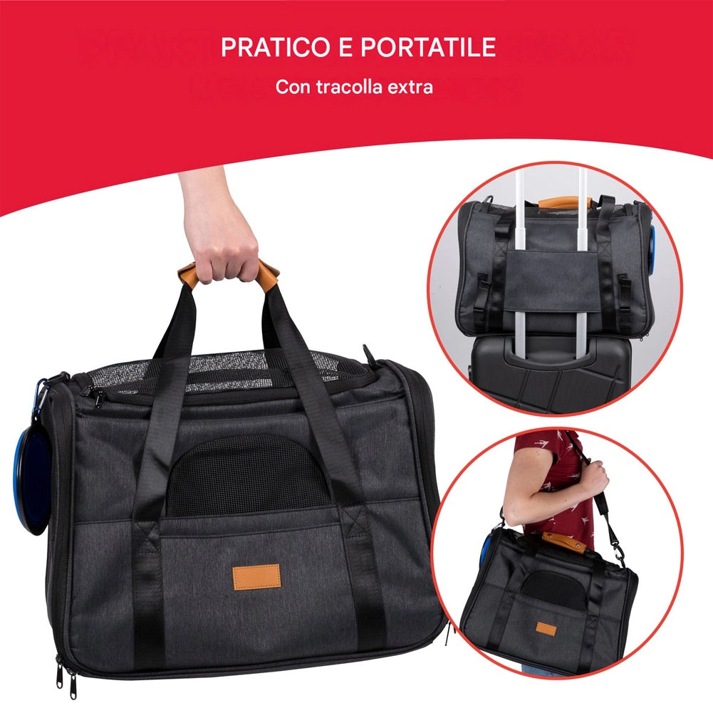 Borsa per Trasporto Animale Pieghevole Trasportino 44x31x34 cm Cuccia e Ciotola