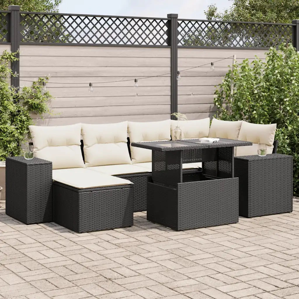 vidaXL Set Divani da Giardino con Cuscini 7pz Nero Polyrattan