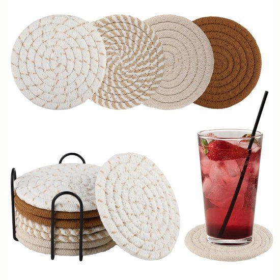 Pacchetto di 8 supporti per bicchieri in cotone manuale - supporti per bicchieri rotondi - supporti per bicchieri manuali - supporti per bicchieri per bevande - con piede, adatto a diverse tazze - modello standard
