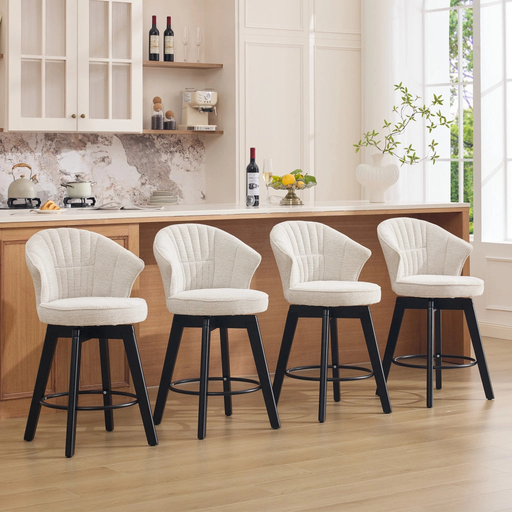 SGABELLO da bar girevole con schienale in chenille beige 51x52,5x92,5 cm