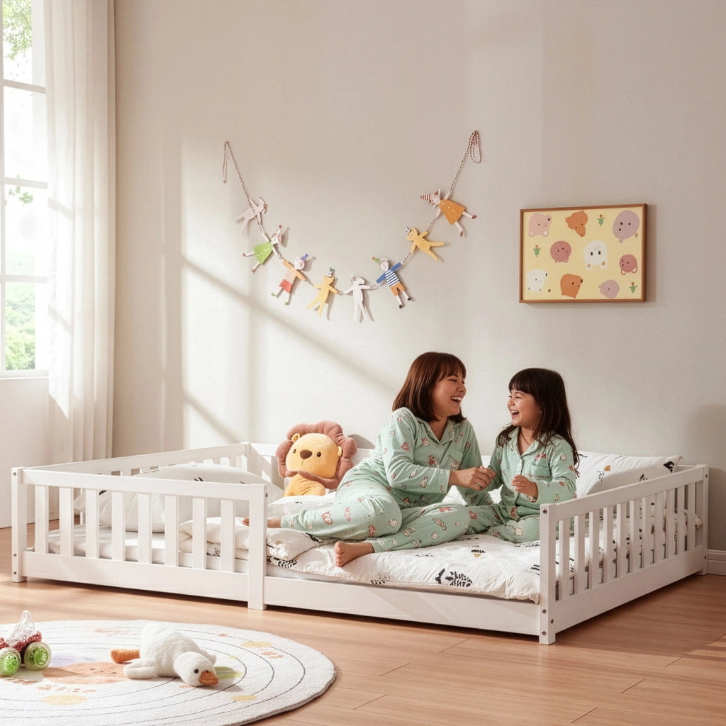 Letto Montessori per Cameretta Tanna in Legno di Pino 140 x 200 cm - Bianco [en.casa]