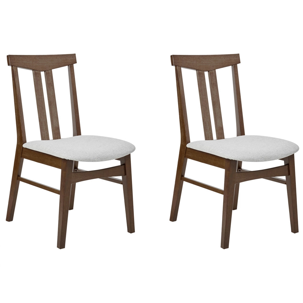 Set di 2 sedie da pranzo in tessuto grigio con struttura in legno massiccio scuro tradizionali retrò senza braccioli