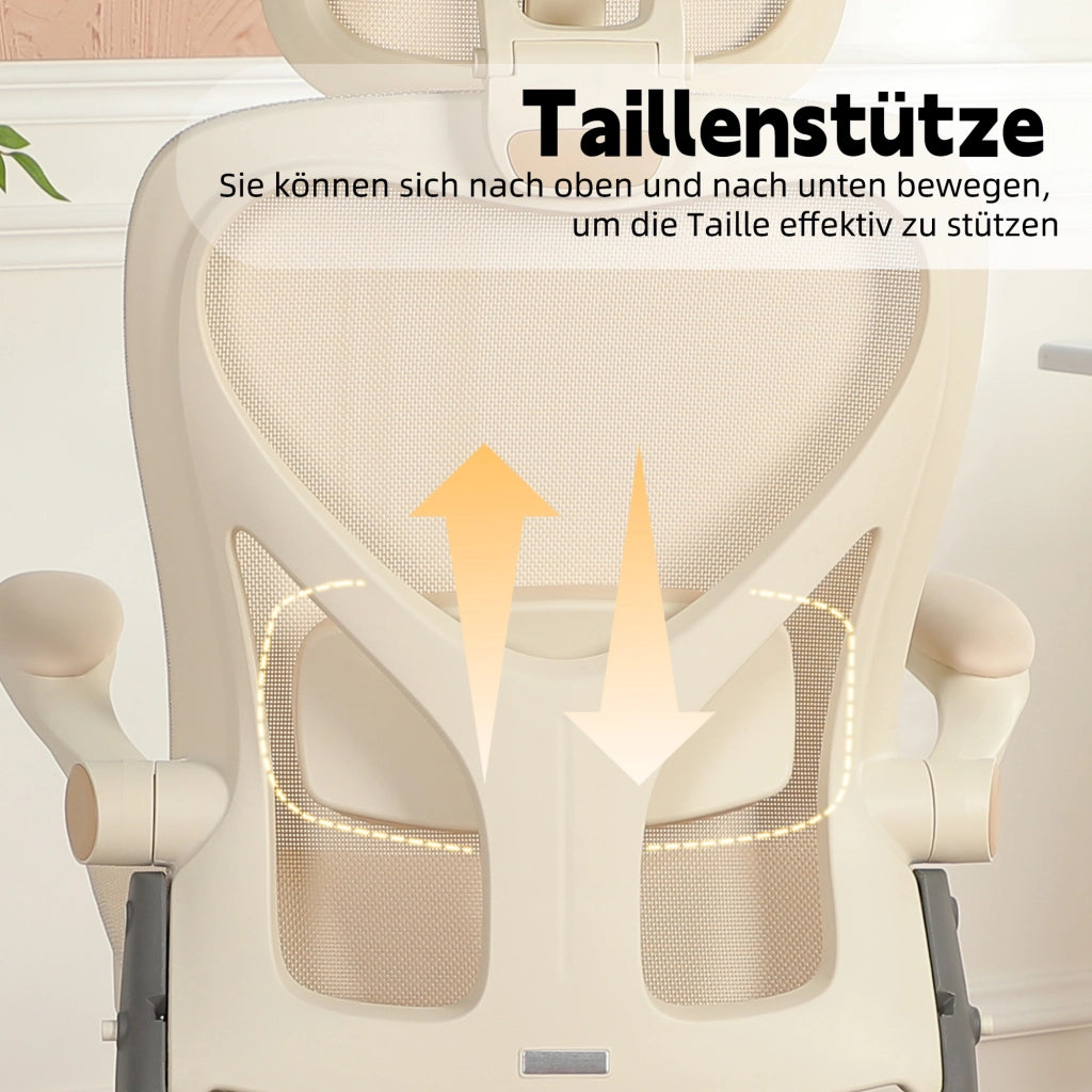 Sedia da ufficio ergonomica pieghevole in rete con poggiatesta regolabile e supporto lombare salvaspazio crema