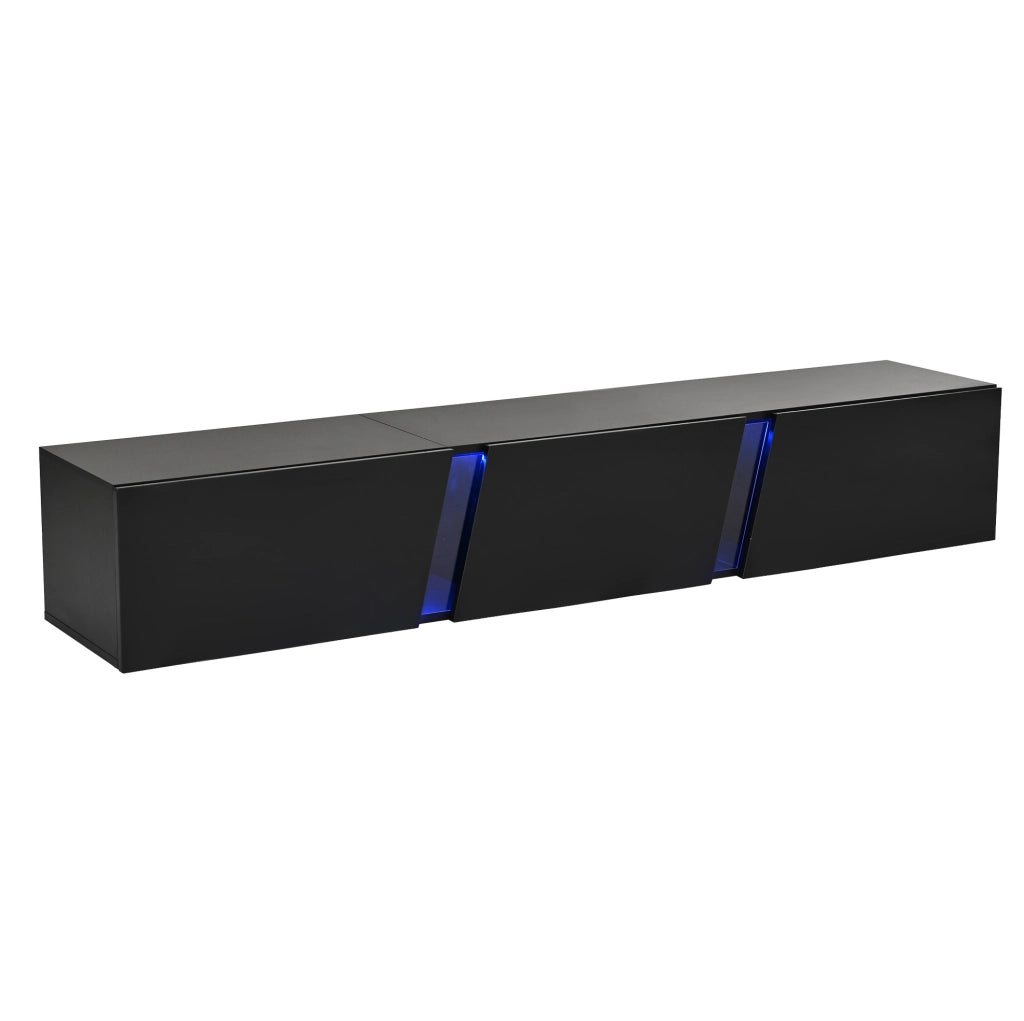 Mobile TV sospeso 180x35x30 cm con LED controllate da app; 3 ante ribaltabili; in truciolare; nero