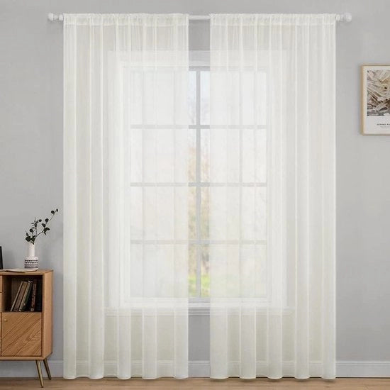 Decorazione natalizia tenda di voile trasparente - tenda leggera per camera da letto - set di 2 - 200 x 140 cm - Rod Pocket - avorio.