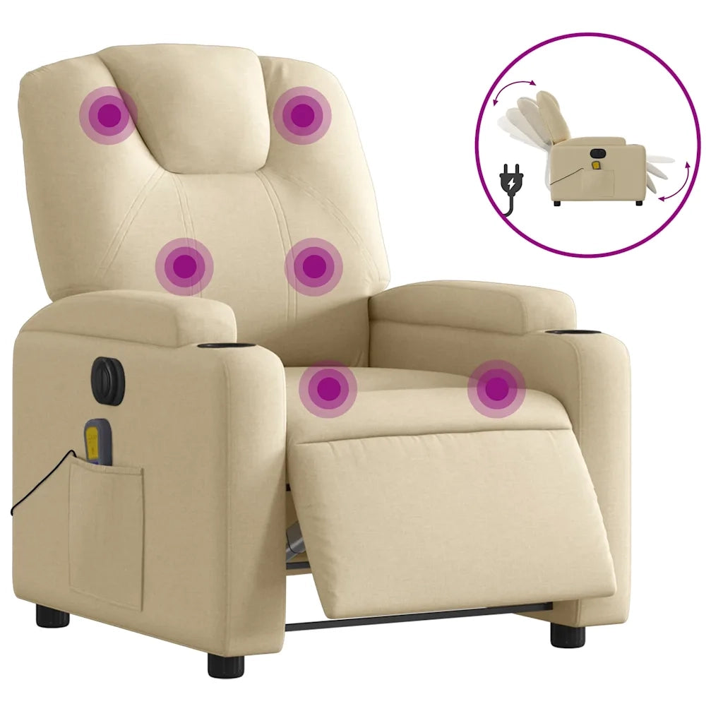 Poltrona Reclinabile Massaggiante Elettrica Crema in Tessuto 3204365
