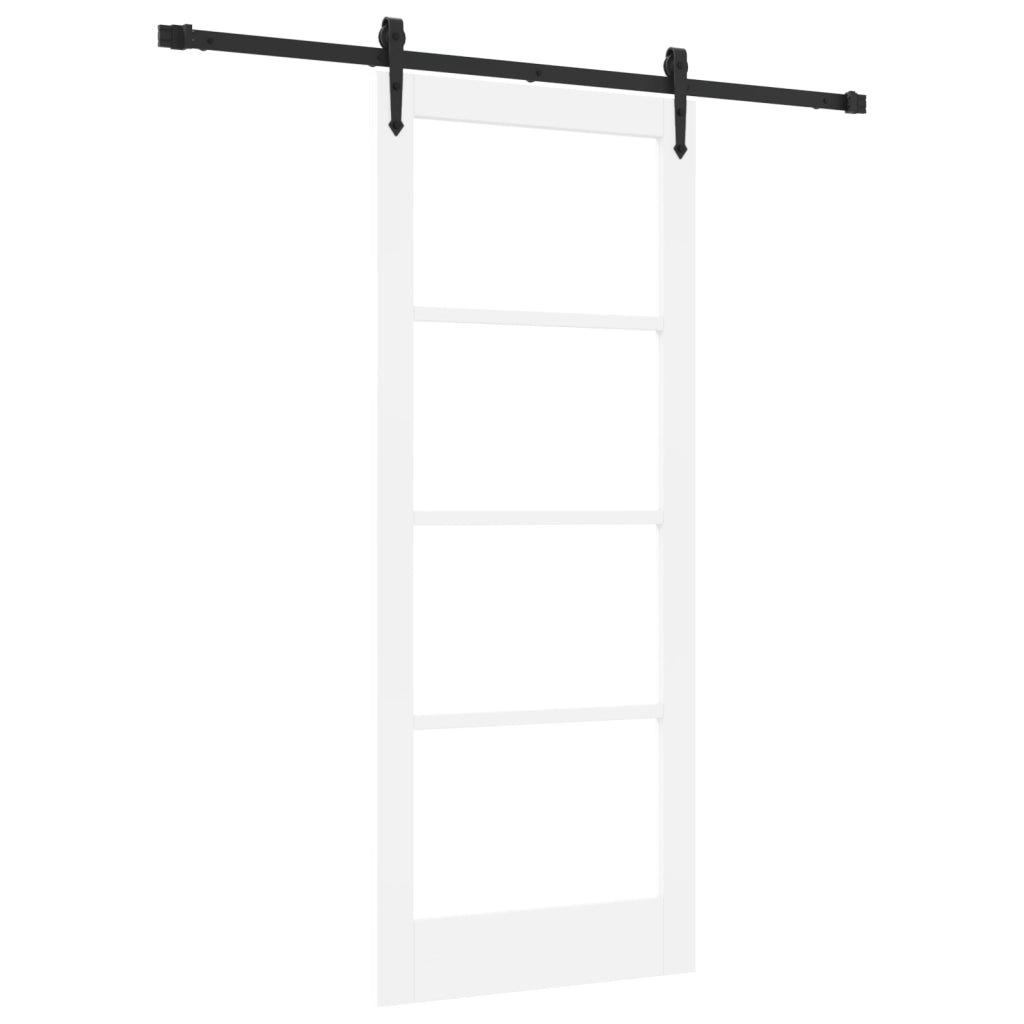 Porta scorrevole  con set di accessori bianca 83x202 cm in legno massiccio di pino