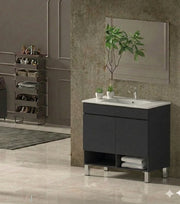 Mobile Bagno NEBARI com gambe Già Montato 2 portas, lavabo e specchio Grafite 60x45 cm