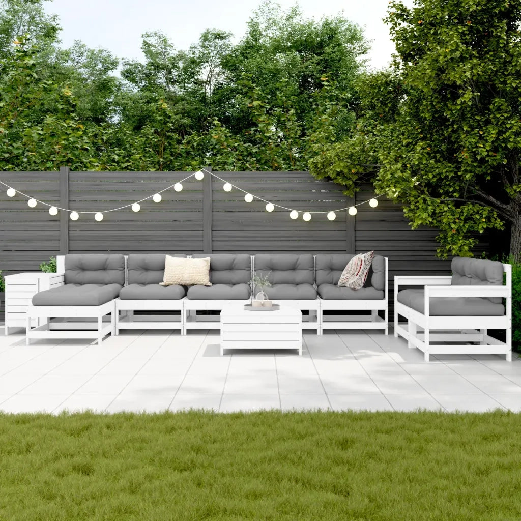 Set Divani da Giardino 10 pz Bianco in Legno Massello di Pino 3250649