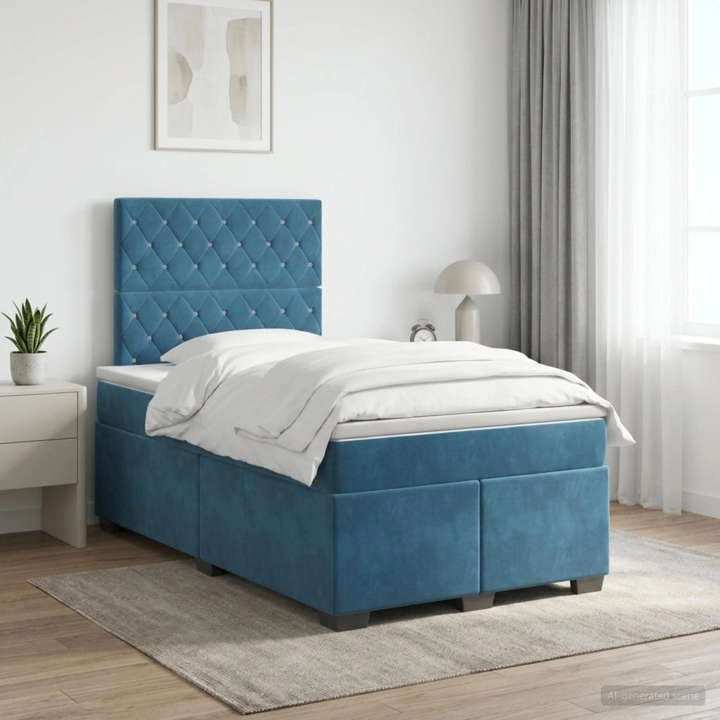 Letto box spring con materasso Blu 120 x 200 cm Velluto 3453618