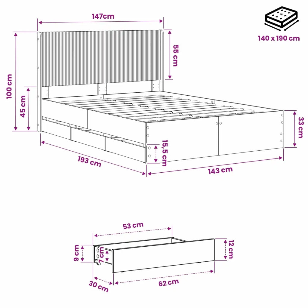 Struttura del letto con stoccaggio e testata Artisan Oak 3445819