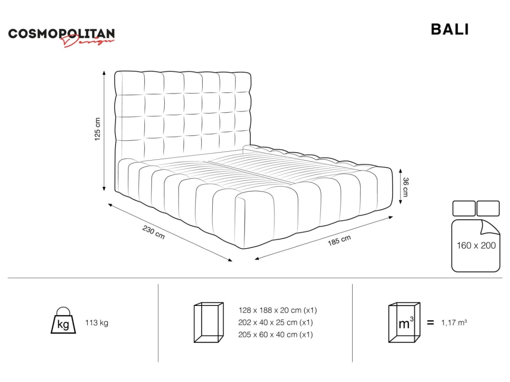 Cosmopolitan Design - Letto a cassettone con testiera "Bali" 160x200cm in velluto beige chiaro 
