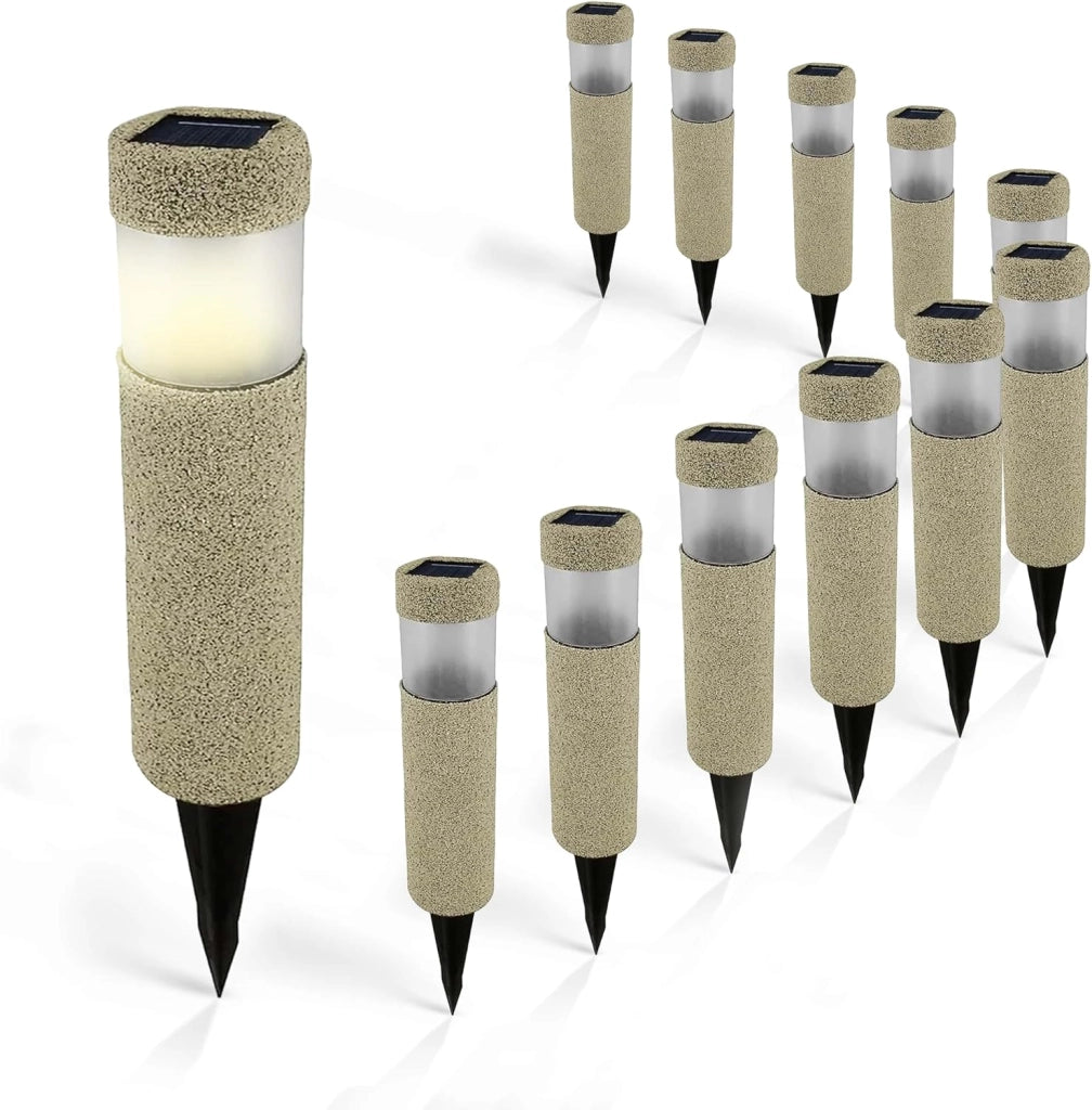 Deuba® Lampada Solare da Esterno Set da 12 LED Protezione IP44 Sensore Crepuscolare Luce Sentiero Balcone Giardino