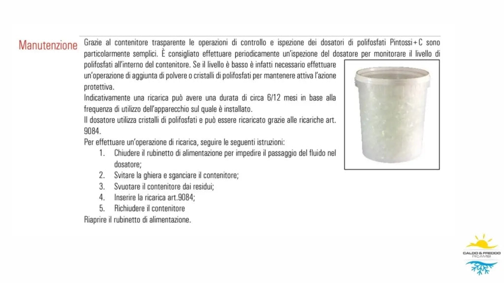 Dosatore Polifosfati anticalcare anticorrosivo da 1/2" con cristalli anticalcare