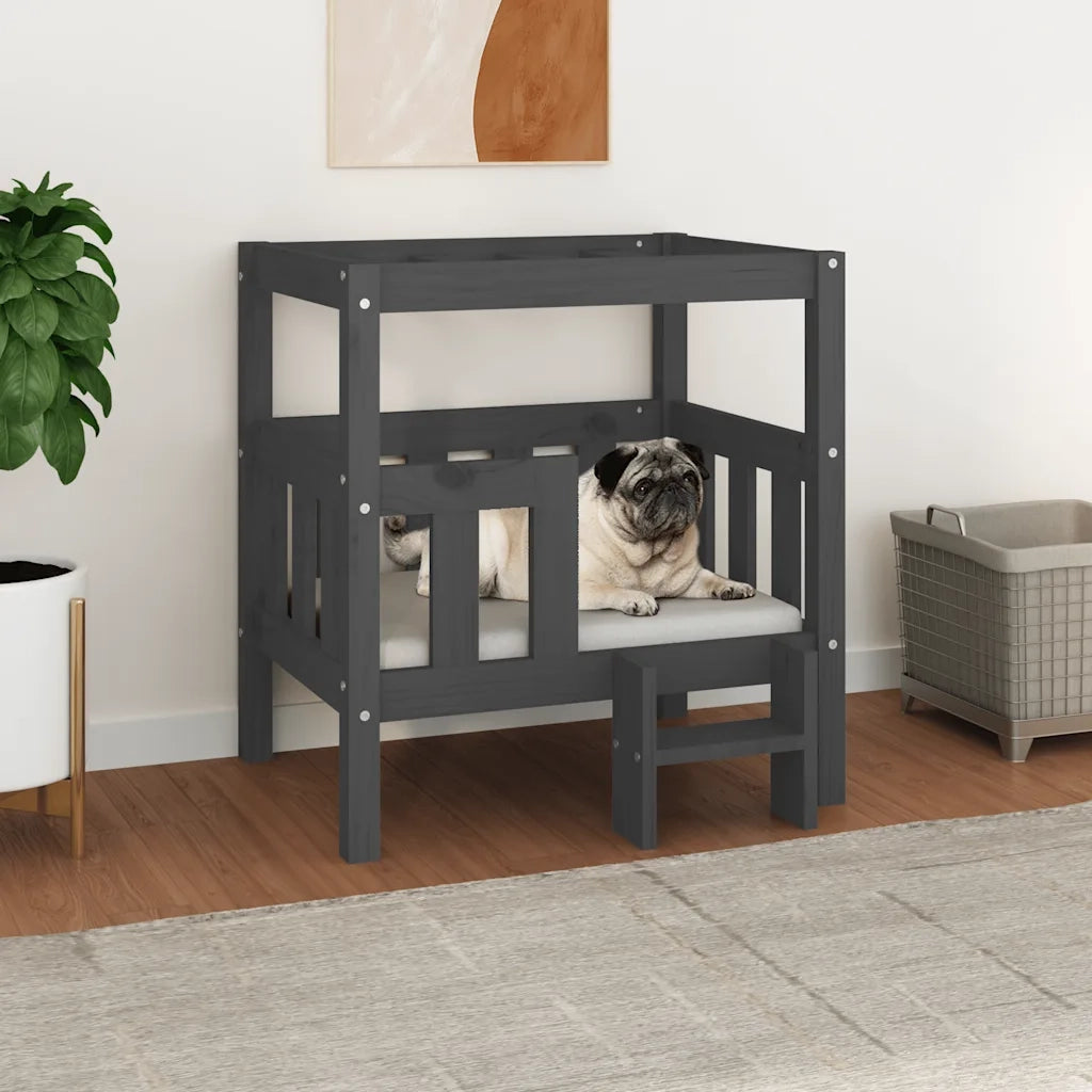 Cuccia per Cani Grigio 65,5x50,5x70 cm in Legno Massello di Pino 822374