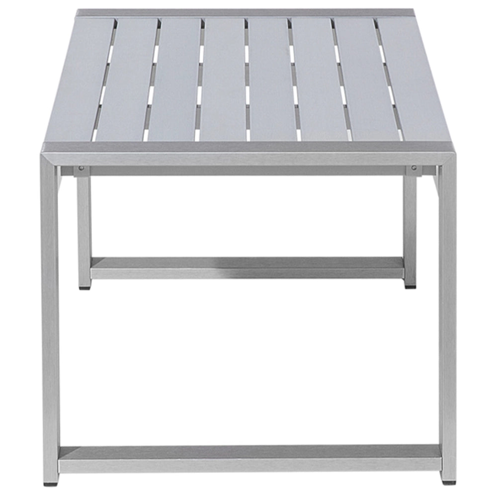 Tavolino da esterno in alluminio grigio chiaro 90 x 50 cm struttura in metallo piano sintetico moderno minimalista