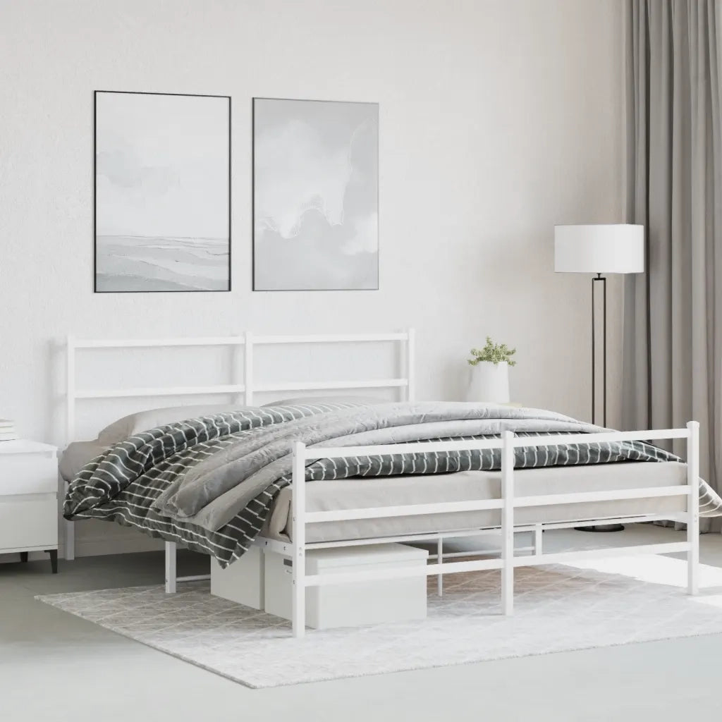 Giroletto con Testiera e Pediera-Struttura Letto Metallo Bianco 150x200 cm 392243