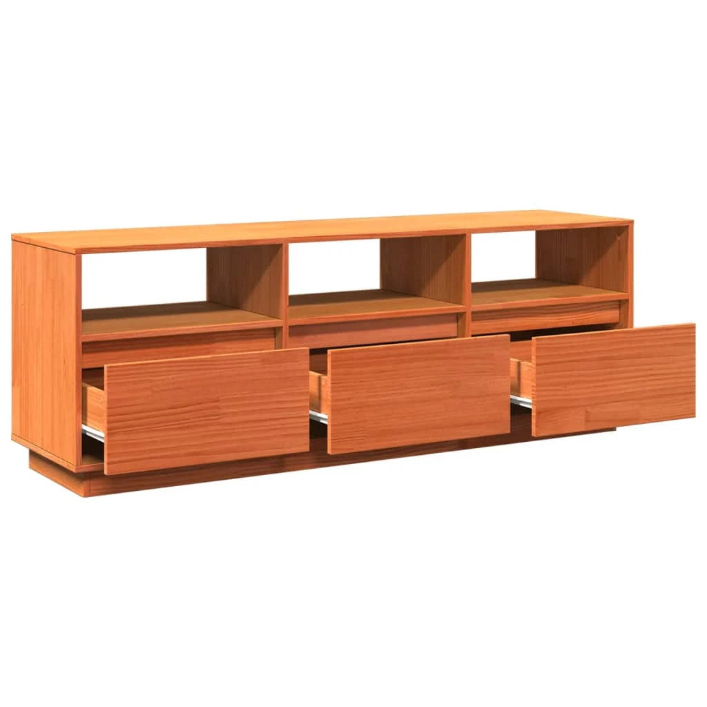 Mobile TV multimediale mensola TV mobile TV sala da pranzo soggiorno camera da letto finitura a cera 140 x 37 x 50 cm legno massello di pino marrone 02_0027561