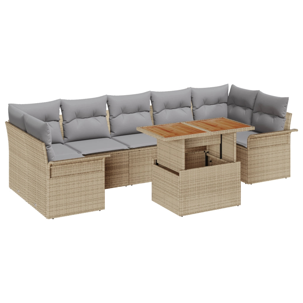 Set di Divani da Giardino  da 8 Pezzi con Cuscini Beige Rattan Polimerico
