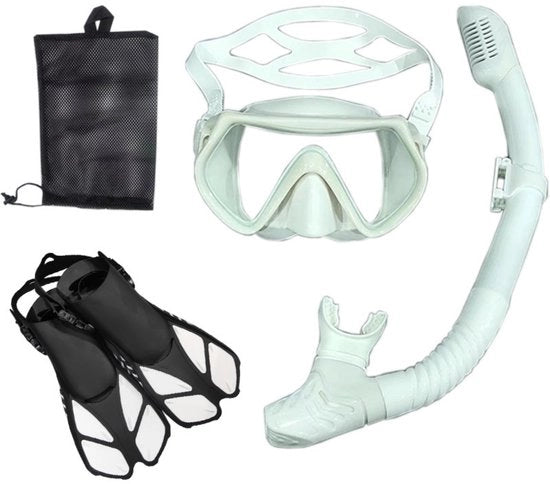 Attrezzatura da snorkeling per adulti - maschera, pinne, set di snorkeling - maschera da immersione panoramica - pinne da camminata - snorkel secco - set a 3 pezzi per immersioni sportive all'aperto - set da immersione per nuoto - misura S/M (38-41)