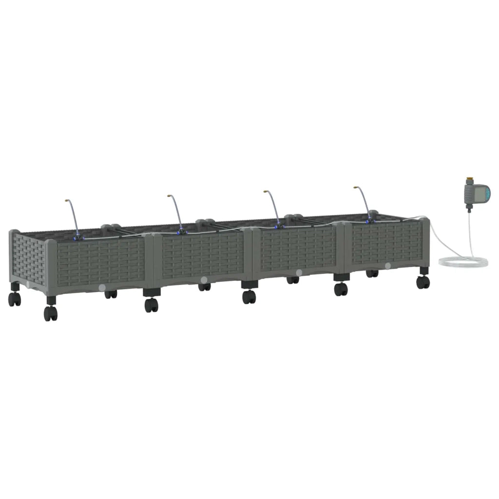 Vaso da Giardino con Irrigazione e Ruote 4 pz Grigio Chiaro PP 3423146