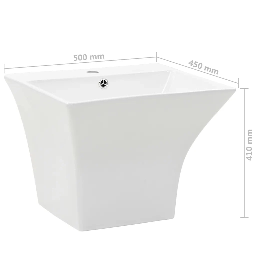vidaXL Lavabo a Parete in Ceramica Bianco 500x450x410 mm