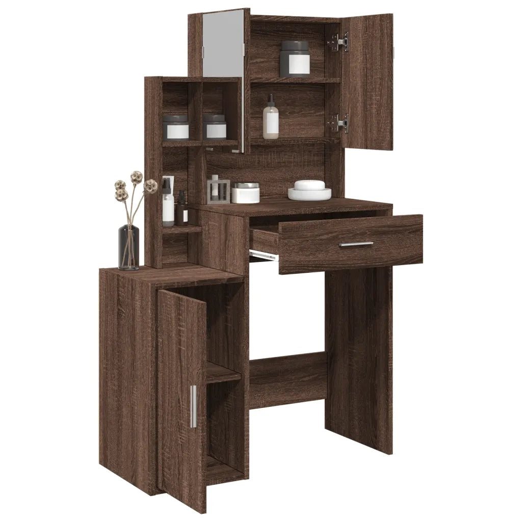 Toeletta | Tavolo da Trucco con Armadietto Rovere Marrone 80x35x132 cm
