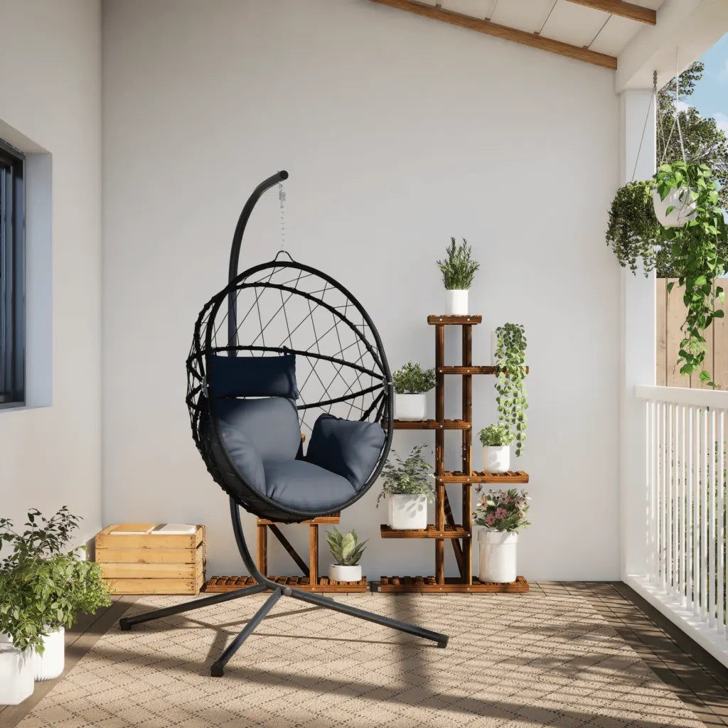 Sedia a Uovo Sospesa con Supporto Antracite Polyrattan/Acciaio 4007402