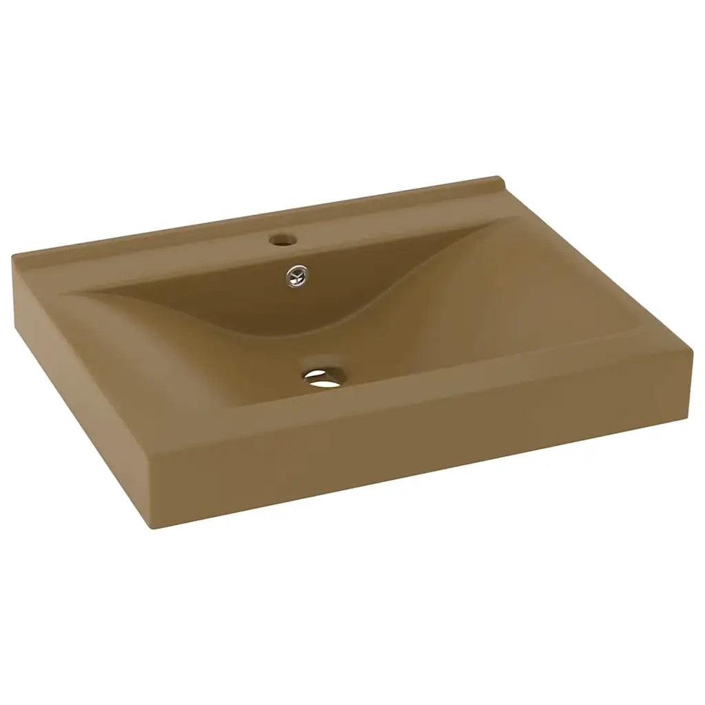 Lavandino con Foro Rubinetto Crema Opaco 60x46 cm in Ceramica 147029
