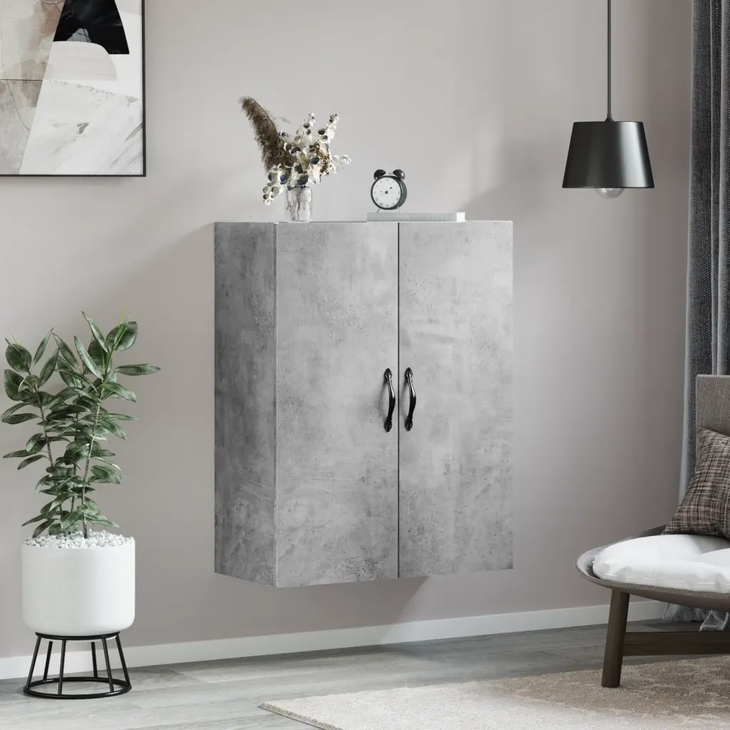 Armadietto a Muro | Mobile a Parete Grigio Cemento 69,5x34x90 cm Legno Multistrato