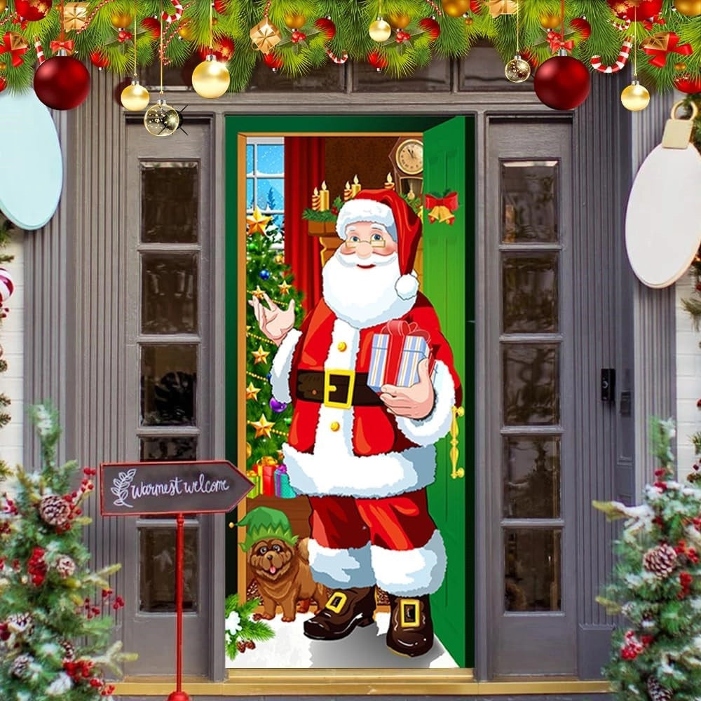 Trade Shop - Copri Porta Natalizio Con Elastico Decorazioni Sfondi Addobbi Natale 90x210 Cm -