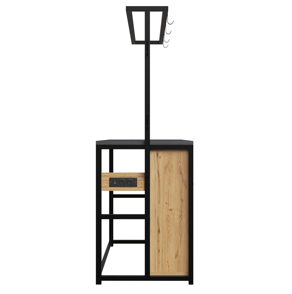 Credenza cucina con piano d’appoggio, prese integrate e ripiano a parete 107x62x183 cm in MDF e metallo