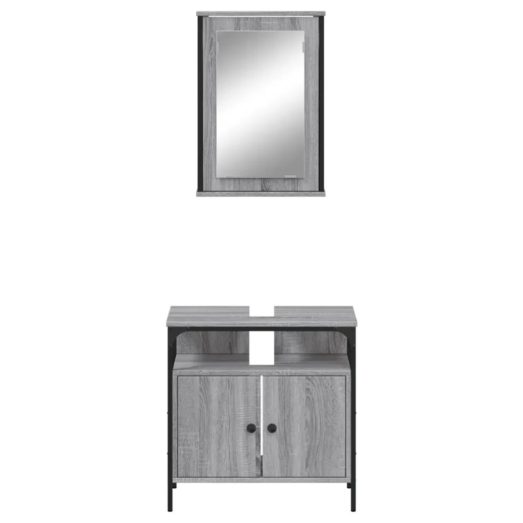 Set Mobili da Bagno | Armadio da bagno 2 pz Grigio Sonoma in Legno Multistrato