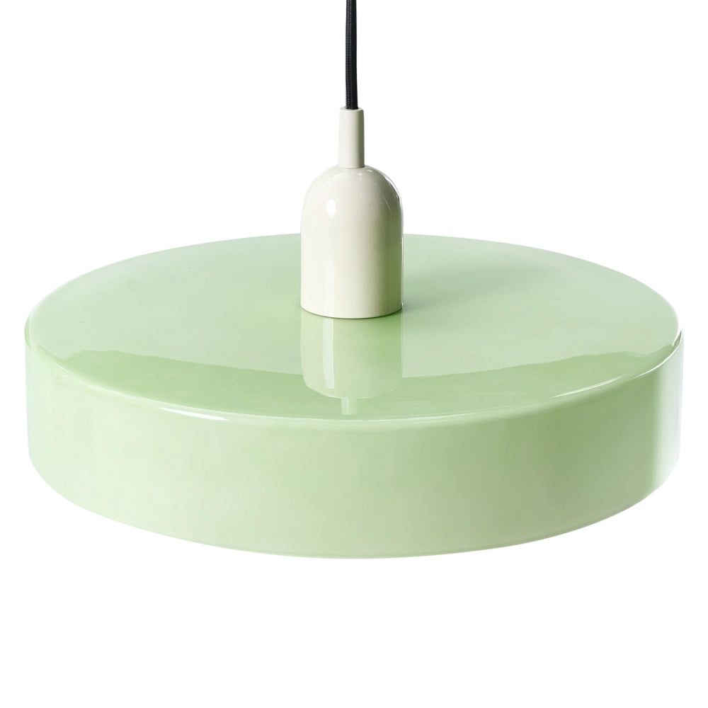 Lampadario tondo in vetro con paralume a globo verde menta stile moderno