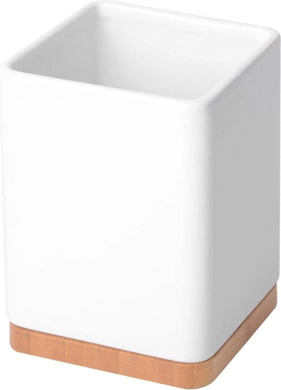 Supporto cucina in ceramica e bambù - Ripiano quadrato per cucina - Bianco - 105 x 105 x 15 cm