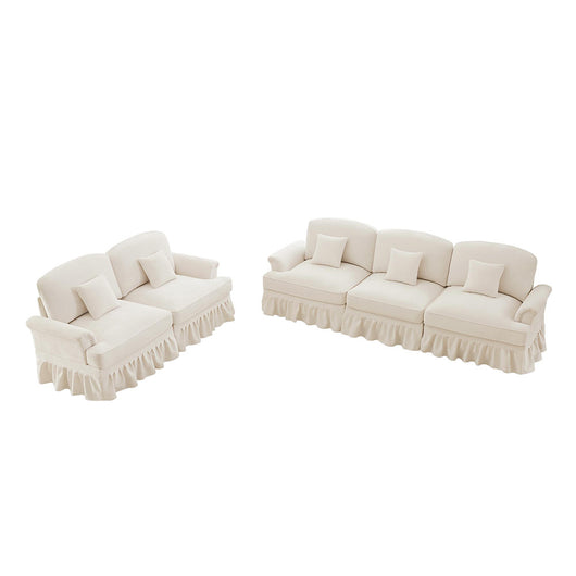 Set modulare 2 pezzi - Xylo - 3+2 posti, chenille, stile classico, bianco