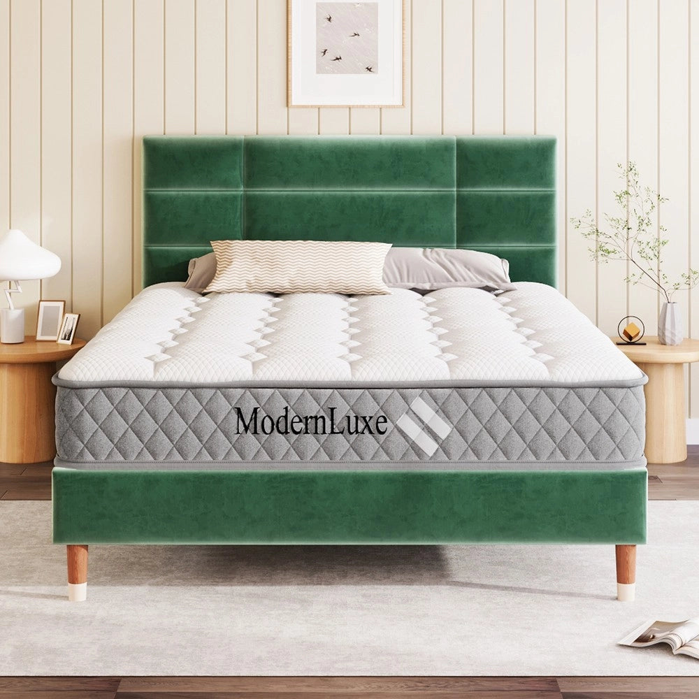 Letto Imbottito Matrimoniale con Rete a Doghe e Testiera ¨C Xylo ¨C Verde Scuro Velluto 140x200