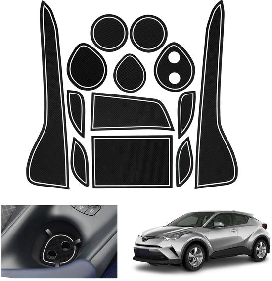 Antislipmatte per Toyota C-HR/Hibrida 2016-2023, antislipmatte in gomma per C-HR 2022, support per bicchiere per console centrale, mattoncini per deur per C-HR 2016 modello, compatibile con accessori per Toyota C-HR (bianco)