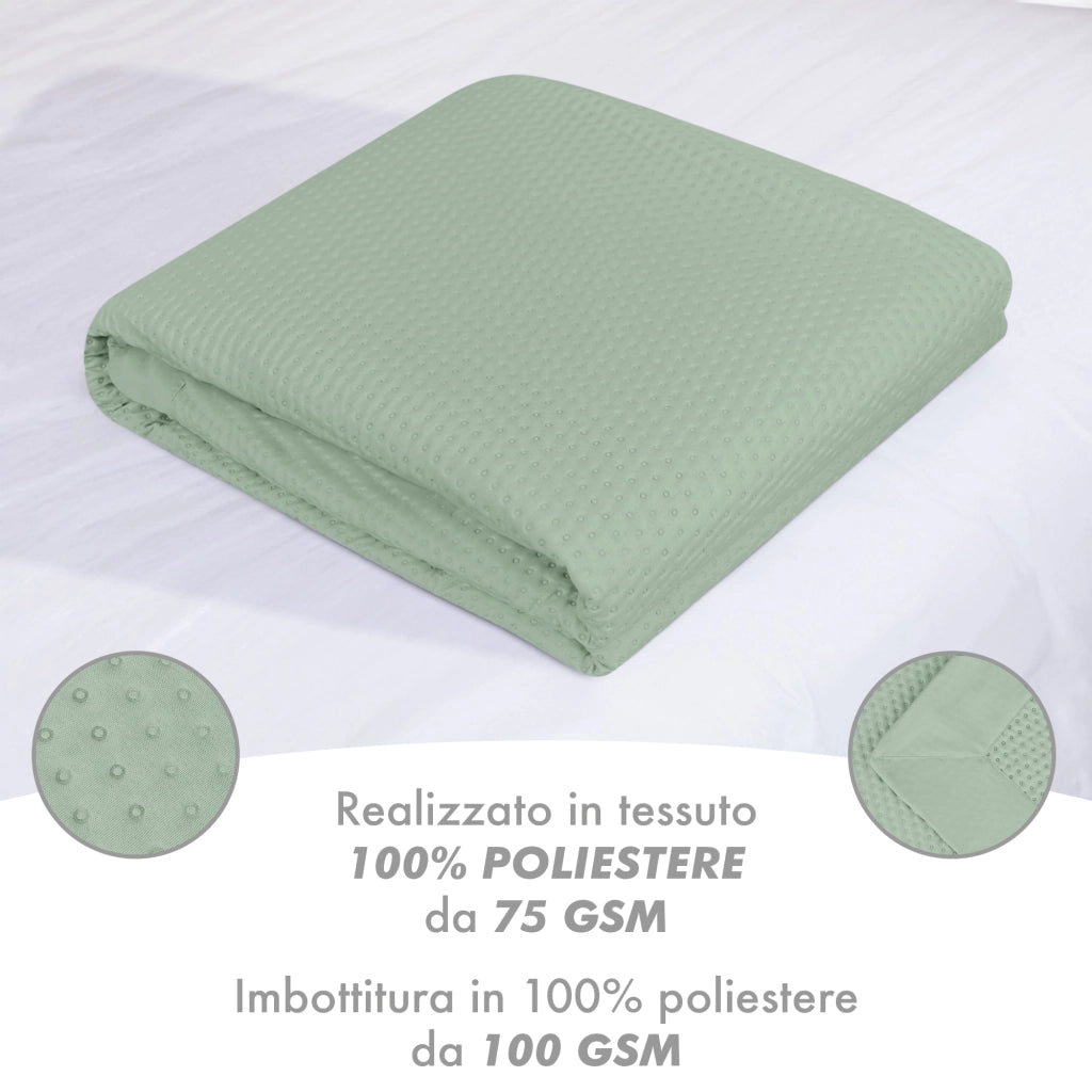 Trapuntino Matrimoniale Elegante Copriletto Con Balza Applicata Trapuntatura Pinsonic Tinta Unita Due Piazze Coperta Letto Leggera Primavera Estate Trapunta  Salvia