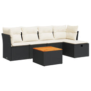 Set Divano da Giardino 6 pz | Set Salotto da Giardino con Cuscini Nero in Polyrattan