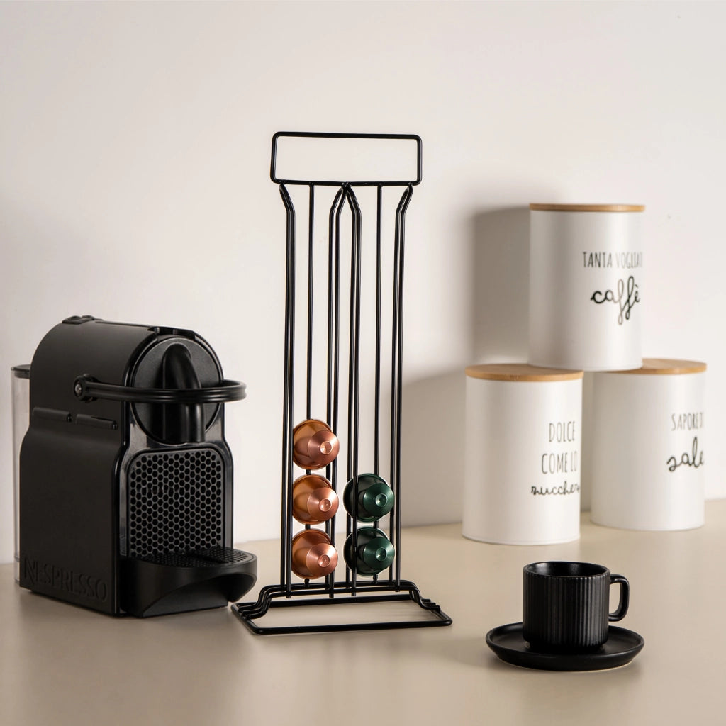 Porta Capsule Caffè in Metallo – Supporto Cialde Verticale Salvaspazio (20/30/36/40/52 Capsule) Organizzatore Caffè – Design Moderno e Girevole – Compatibile Tipo Nespresso Tania-36Capsule