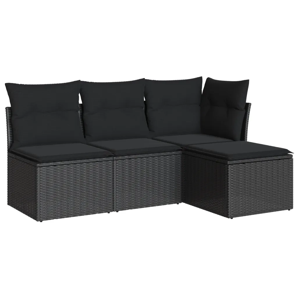 Set Divani da Giardino 4 pz con Cuscini Nero in Polyrattancod mxl 87963