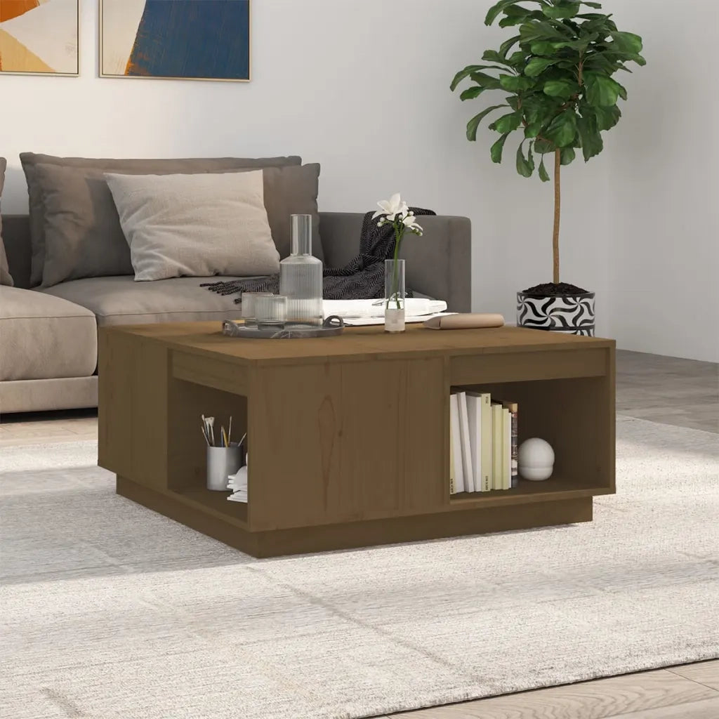 Tavolino da Salotto ambra 80x81x36,5 cm Legno Massello di Pino 814527