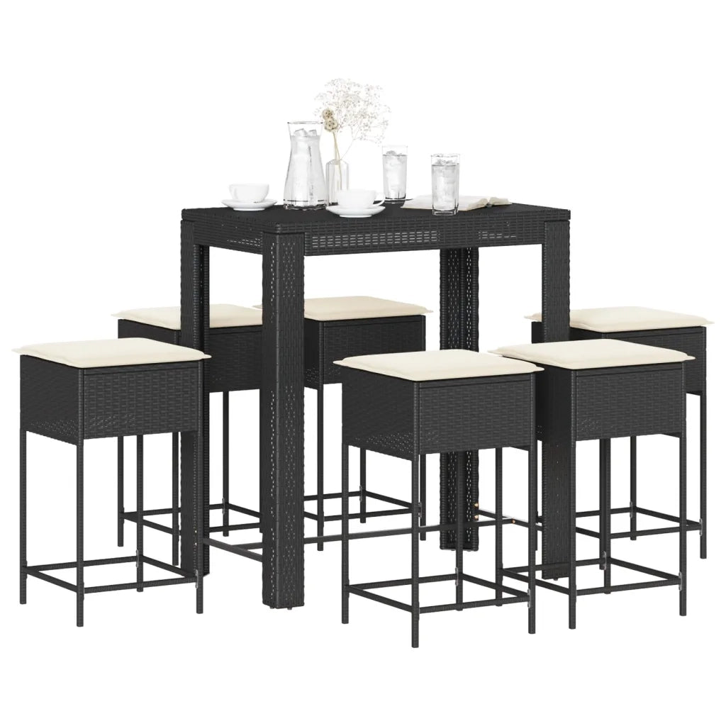 Set Bar da Giardino 7 pz con Cuscini in Polyrattan Nero 3261455