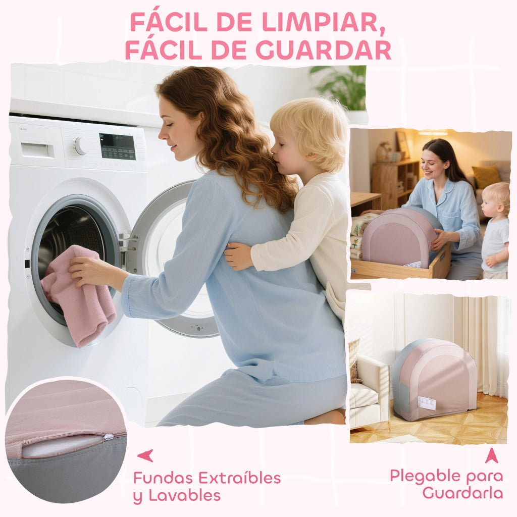 Letto a soppalco con cuscino corona ¨C zephmum ¨C rosa e azzurro 116x61x14
