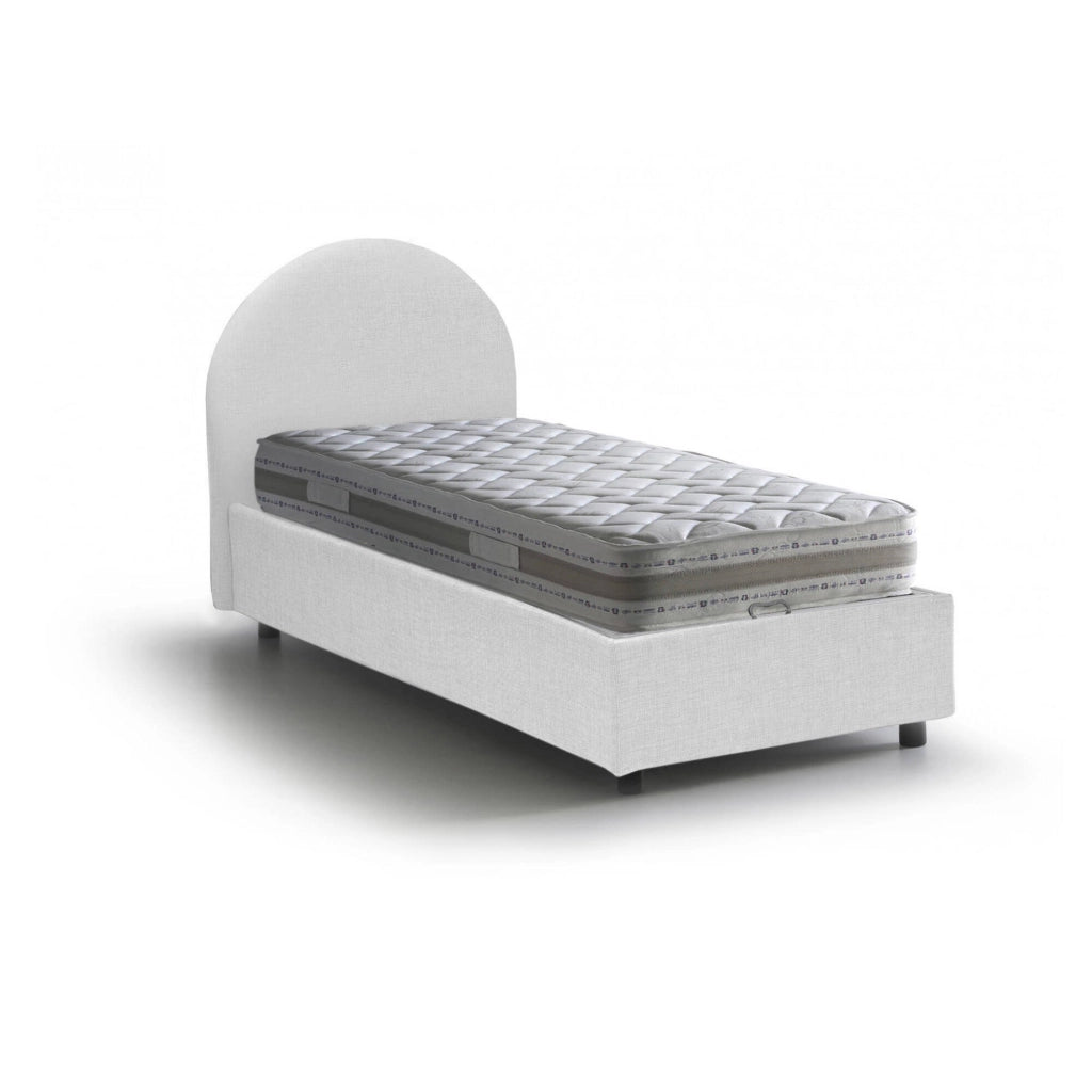 Letto singolo Egle, Letto contenitore con rivestimento in tessuto, Made in Italy, Apertura frontale, con materasso cm 80x190 incluso, Bianco