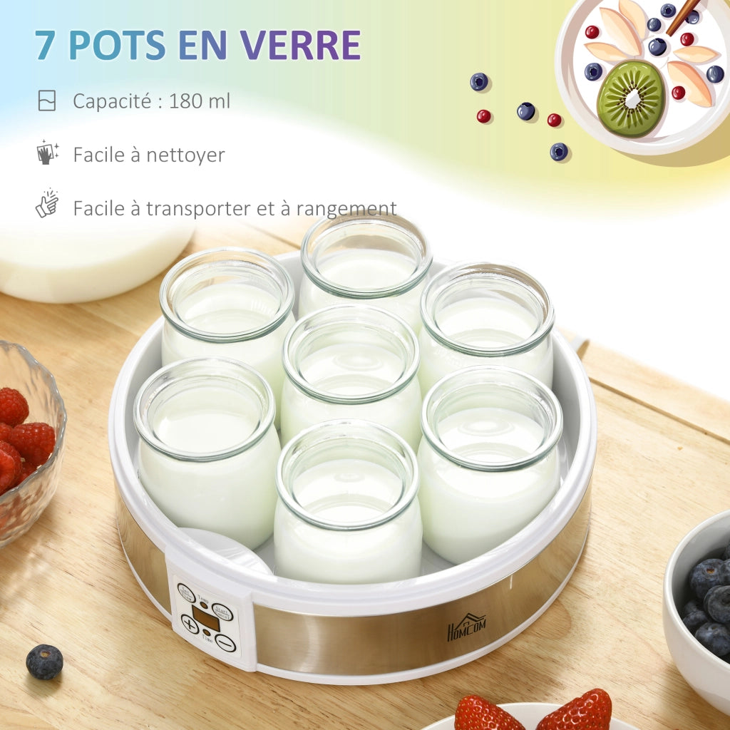 Macchina per Yogurt 7 Vasetti 180ml ¨C zephmum ¨C Acciaio Inossidabile 24x24x13 Bianco